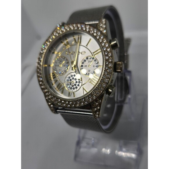 Bebe Ladies' Silver/Gold Toned Rhinestone Analog Watch. New battery. - Picture 4 of 7